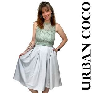 Urban CoCo A-Line Full Pleated Skirt Knee Length Light Gray Pockets Sz: M